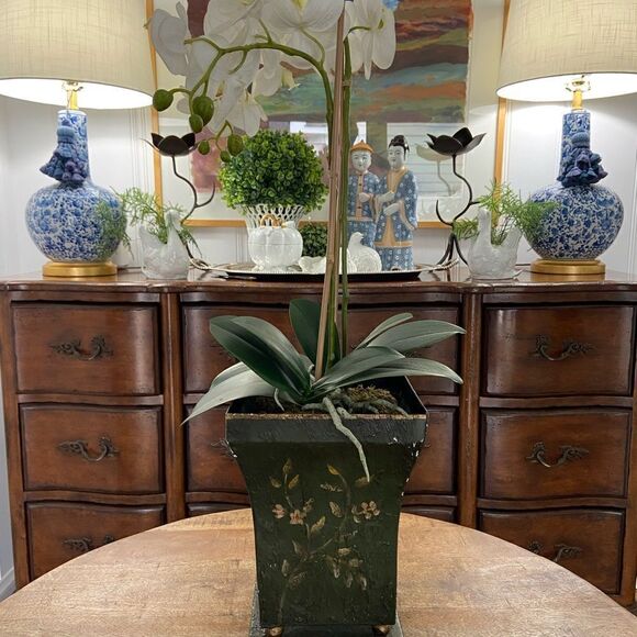 Vintage reproduction metal toleware footed cachepot - Picture 5 of 5